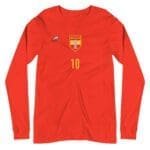 A SPAIN Football Unisex Long Sleeve Sweater with the number 10 on it.