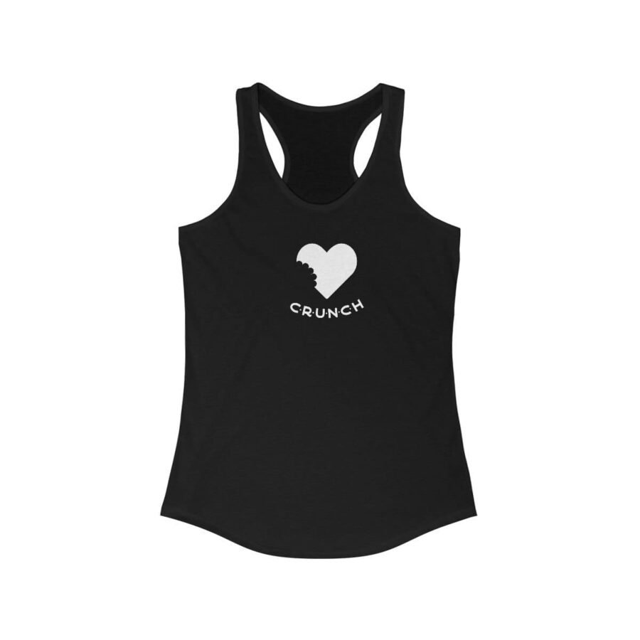 A Heart bite "CRUNCH" Design Women's Ideal Racerback Tank with a heart design.