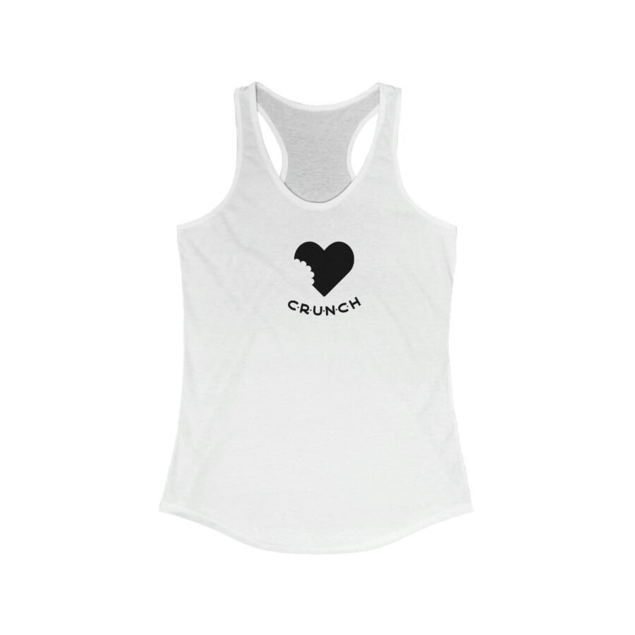 A Heart bite "CRUNCH" Design Women's Ideal Racerback Tank with a black heart design.