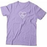 A purple Love Heart With “Hey” | Short-Sleeve Unisex T-Shirt with a heart on it.
