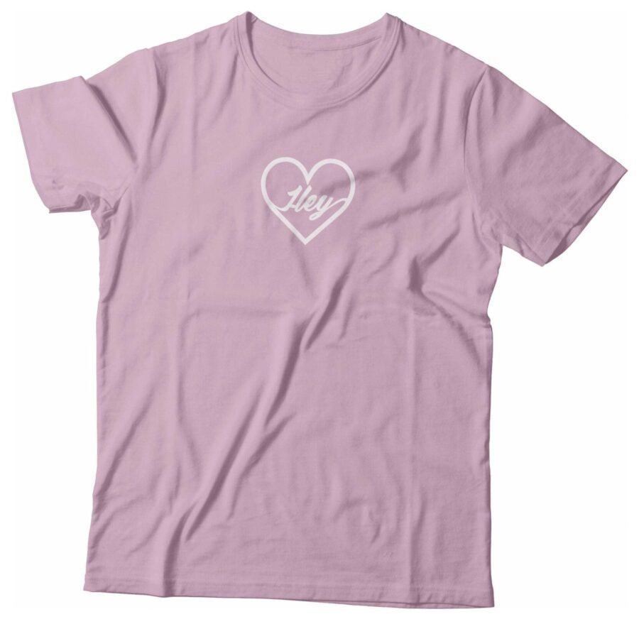 A pink Love Heart With “Hey” | Short-Sleeve Unisex T-Shirt.