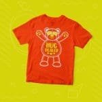 A Kids "HUG DEALER" Fine Jersey Tee featuring a teddy bear design.