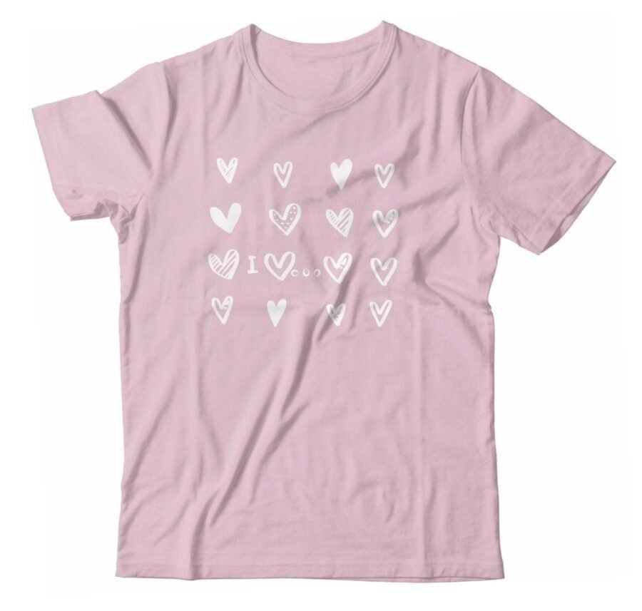 An I LOVE... | Unisex Ultra Cotton Tee pink t-shirt with hearts on it.
