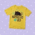Kid's "Namastay In Bed" Lazy Cat Jersey Tee yellow t-shirt.