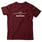 A maroon "Rope Of Love | TIED FOREVER" unisex T-shirt with a heart on it.