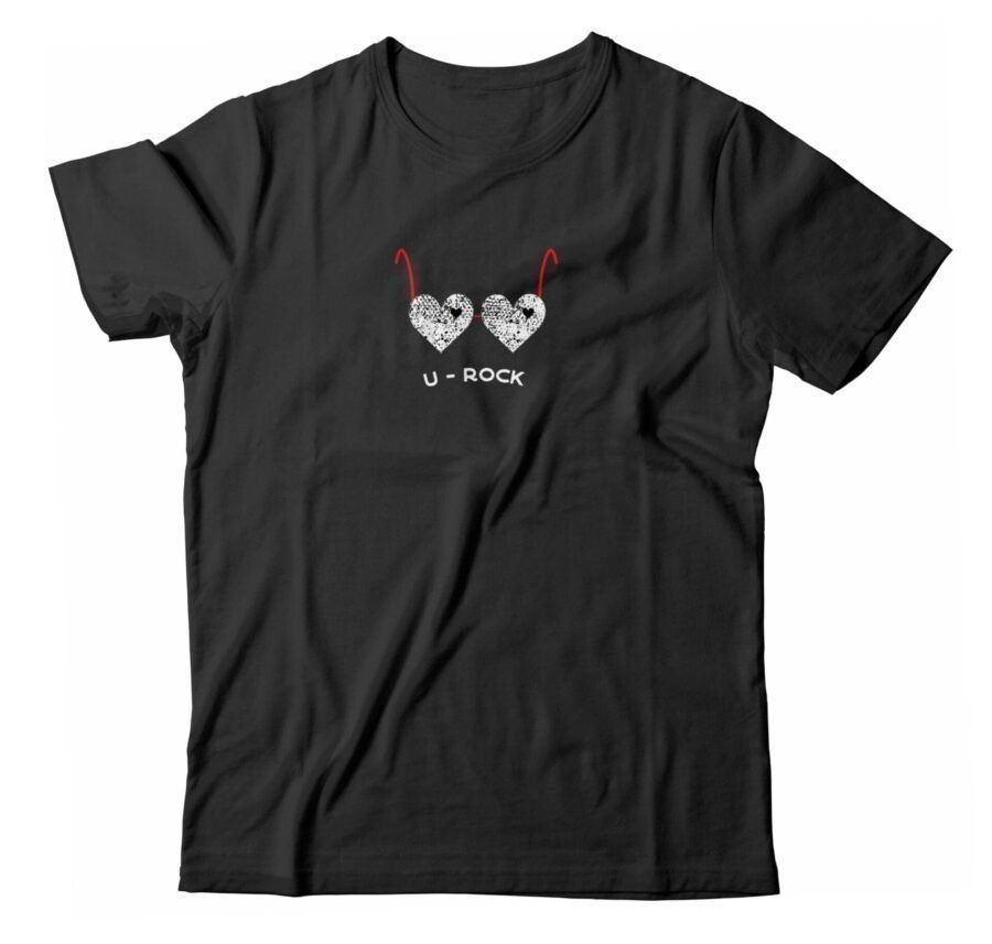 A black "YOU ROCK" Unisex Heavy Cotton Tee with a red heart on it.