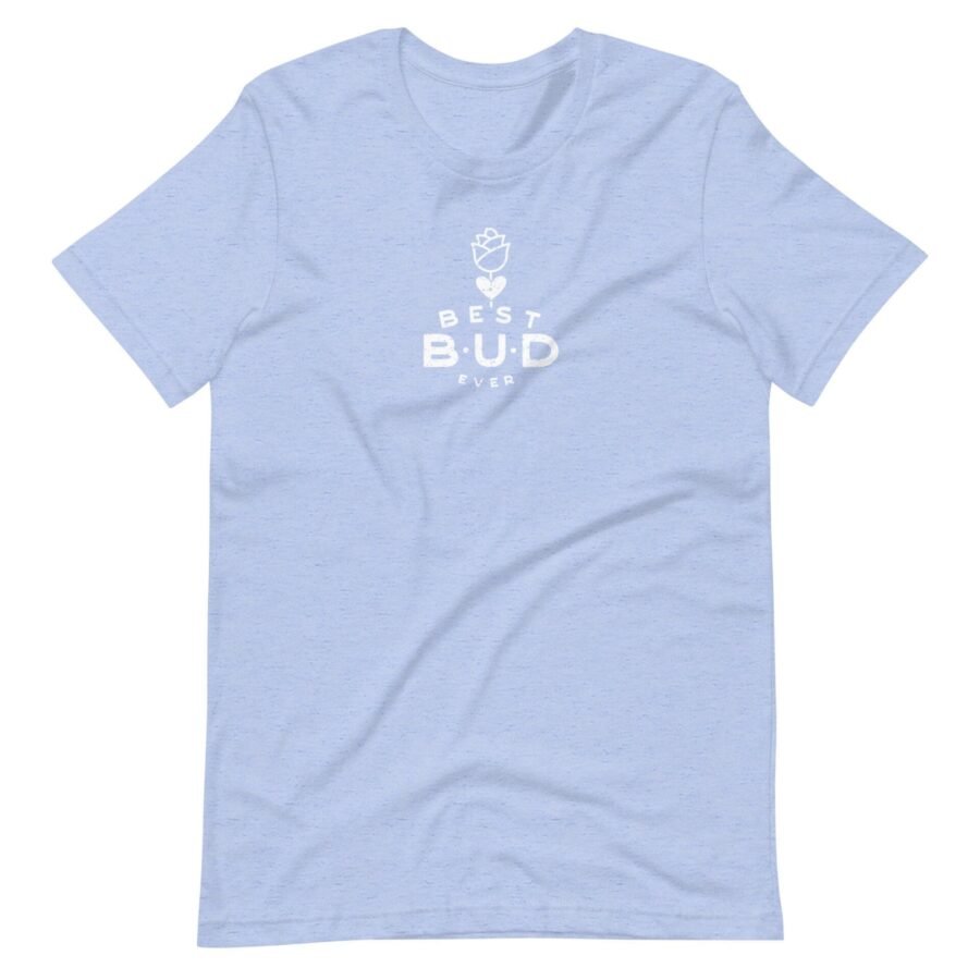 The Best Friends Bud(dy) Love / Flower Pun Valentine Tee on a light blue t-shirt with a flower pun.