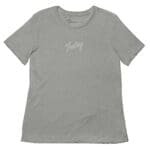 A Feeling Text Design Embroidery Women’s relaxed tri-blend t-shirt with the word tying and a design embroidered on it.