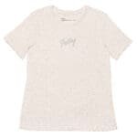 A Feeling Text Design Embroidery Women’s relaxed tri-blend t-shirt with a "flying" text design.