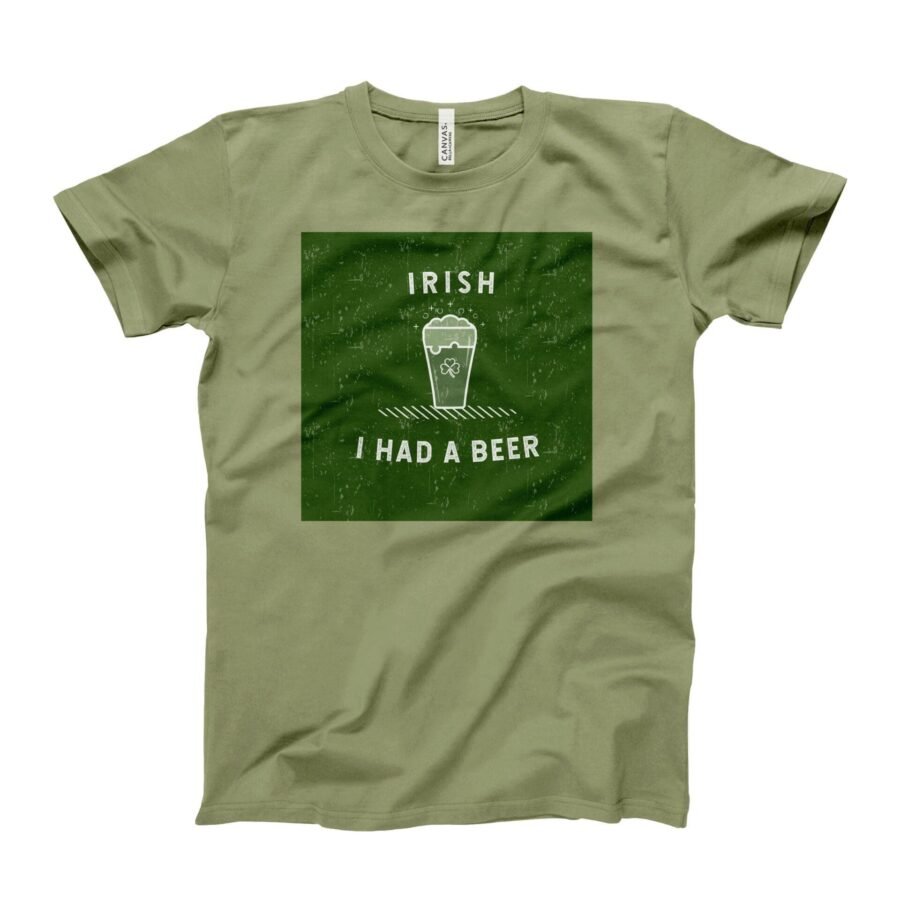 A green I Irish I Had A Beer. St.Patricks Day Tee that says "Irish I Had A Beer".