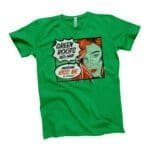 A St. Patricks Day Red Hair Green Roots Tee featuring a woman with red hair on a green shirt.