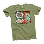A St. Patrick's Day Red Hair Green Roots Tee with a woman featuring green roots.