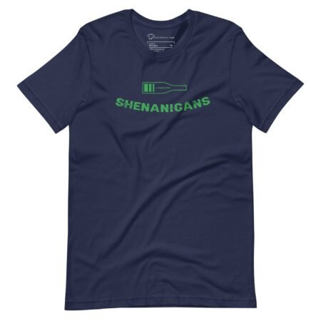 A navy unisex t-shirt with the word "Loading Shenanigans St.Patricks" on it.