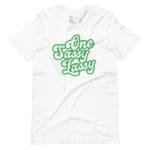 A One Sassy Lassy St. Patrick's Day unisex t-shirt with green lettering that says "one sassy lassy".