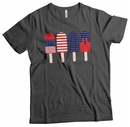 A Independence Day 4th July "Ice Cream" Unisex Heavy Cotton tee with American flag popsicles, perfect for Independence Day.