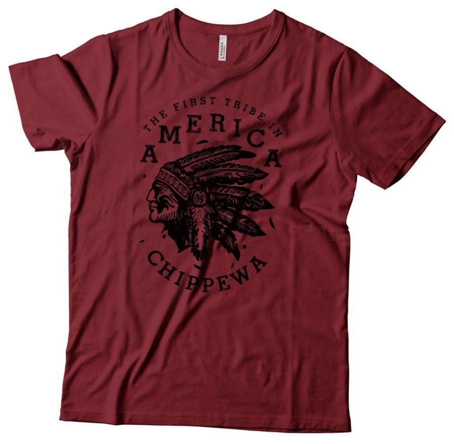 American Vintage Chippewa Tribe Unisex Heavy Cotton Tee in maroon.