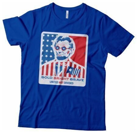 A bold blue Independence Day 4th July "BOLD BRIGHT BRAVE" Abraham Lincoln Unisex Heavy Cotton Tee, perfect for Independence Day.