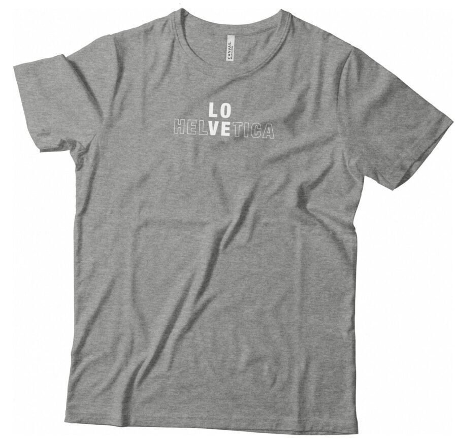 A grey Love Switzerland Helvetica T-shirt.