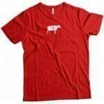 A red Swiss Cow Icon Design T-shirt with a white cow icon.