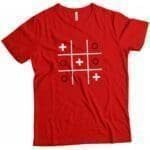 A red Tic-Tac-Toe Noughts & Swiss Cross Helvetica T-Shirt Unisex Heavy Cotton Tee.