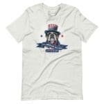 A bulldog in an American flag hat - Independence Day 4th July | ALL AMERICAN BULLDOG | Unisex Heavy Cotton Tee.