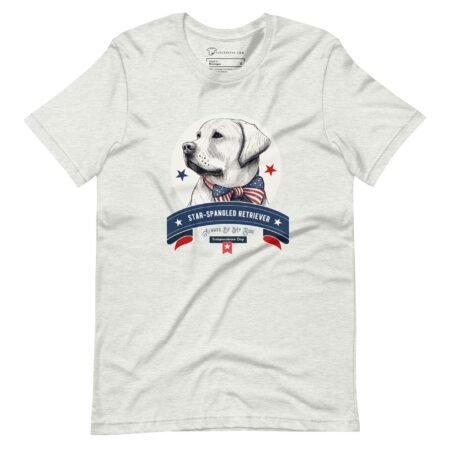 A Independence Day 4th July | STAR SPANGLED RETRIEVER | image on a white t-shirt.