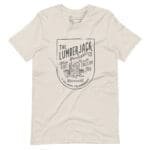 The LUMBERJACK A Life Among The Ever Greens logo on a unisex white t-shirt.