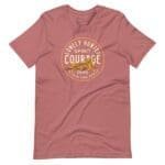 A pink unisex The LONELY HUNTER with COURAGE t-shirt.