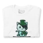 A St.Patricks Day Meow-Some Luck Cat white unisex t-shirt with a cat in a top hat.
