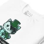 A white St.Patrick's Day St. Patricks Day Meow-Some Luck Cat Unisex t-shirt featuring a meow-some cat with a top hat.