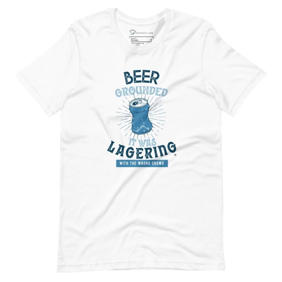 A white Beer Grounded unisex t-shirt with a beer design.