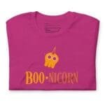 A Halloween BOO-nicorn Unisex t-shirt that says boo-nicorn.