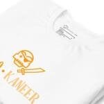 A white Halloween BOO-Kanteer Unisex t-shirt with an orange logo on it, perfect for Halloween.