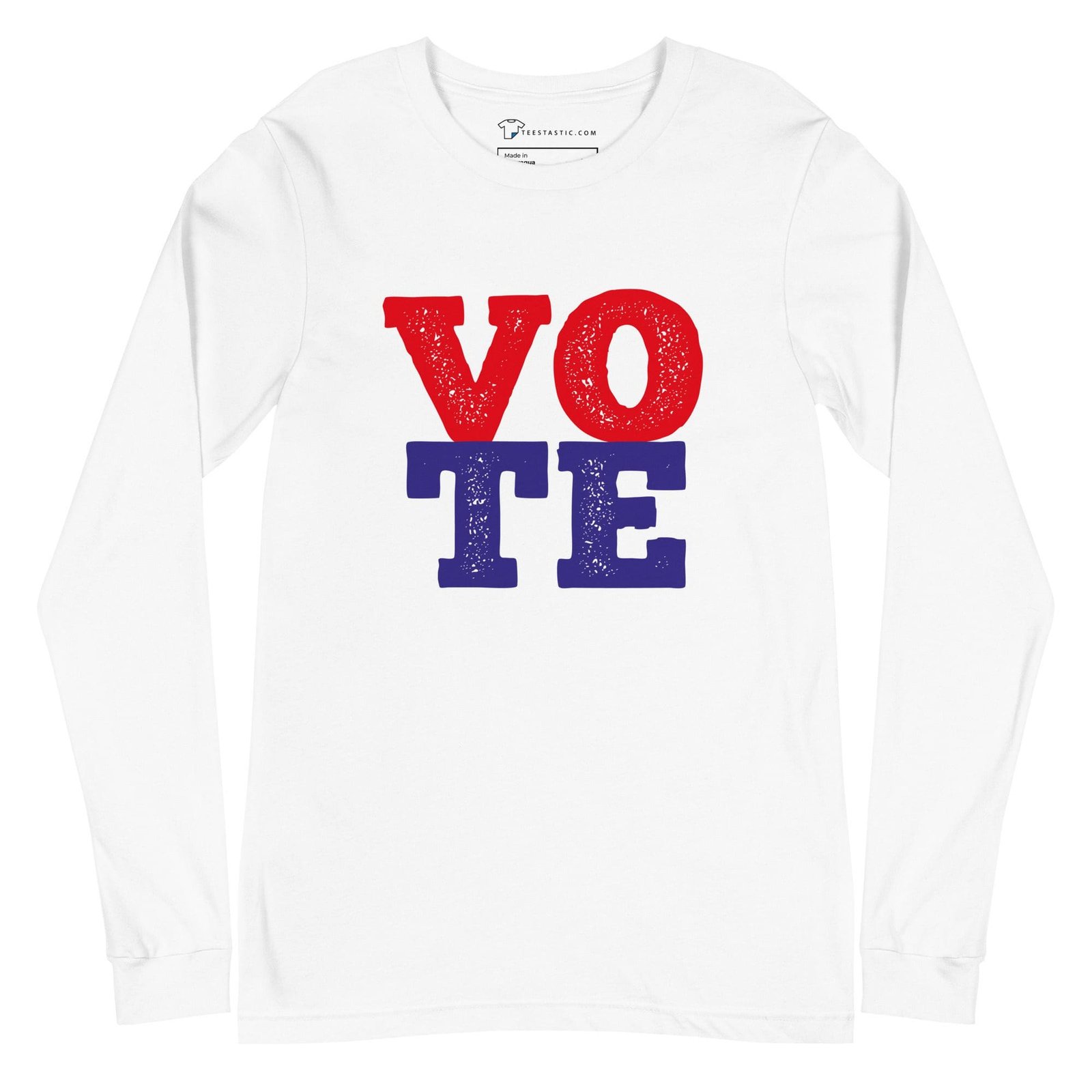 A Vote | Elections 2024 | Unisex Long Sleeve Tee with the word "vote" prominently displayed.