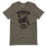 A Classic Motor Lifestyle Unisex t-shirt featuring an image of a motorcycle.