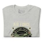 The Airforce Military Pride | Unisex t-shirt is a grey t-shirt displaying an image of an air force plane, representing military pride.
