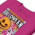 The Spooky Halloween Unisex T-Shirt That's Scary Good! with a cartoon pumpkin on it for Halloween.