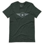 An Airforce Star Wings Badge t-shirt with silver wings on it.