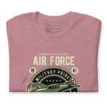 A pink Airforce Military Pride | Unisex t-shirt featuring an image of an air force plane.