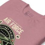 A pink Airforce Military Pride | Unisex t-shirt showcasing Air Force pride.