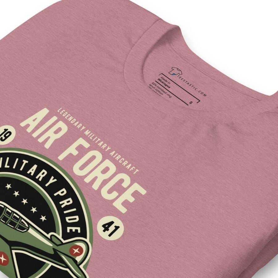 A pink Airforce Military Pride | Unisex t-shirt showcasing Air Force pride.