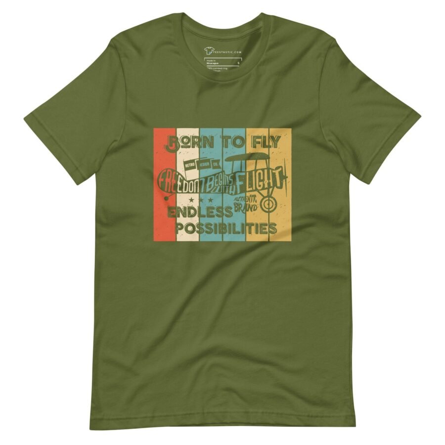 A Born To Fly unisex t-shirt for aviation enthusiasts with a quote on it featuring the phrase "Born To Fly".