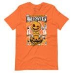 The Spooky Halloween Unisex T-Shirt That's Scary Good! with a spooky image of a jack-o-lantern for Halloween.