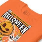 The Spooky Halloween Unisex T-Shirt That's Scary Good! featuring a spooky cartoon pumpkin.