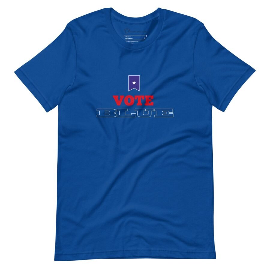 A Vote Blue | Elections 2024 | Unisex t-shirt with the word vote on it, promoting the upcoming elections in 2024.