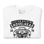 Custom Machine Motorcycle Engine Skull Unisex t-shirt featuring a motorcycle engine design.