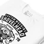 Custom Machine Motorcycle Engine Skull Unisex t-shirt featuring a shovelhead engine.