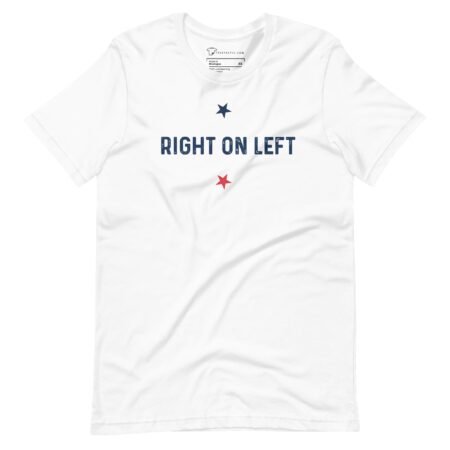 Right on left unisex t-shirt featuring the Democrat Right on Left slogan for Election 2024.
- Democrat Right on Left | Election 2024 | Unisex Heavy Cotton Tee featuring the Democrat Right on Left slogan.