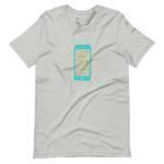 A Generation Y | Z unisex gray t-shirt featuring an image of a phone, perfect for both Generation Y and Z individuals.