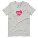 A unisex gray With Love | Unisex Heavy Cotton Tee adorned with a pink heart, spreading love.